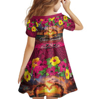 Hawaiian Turtle Love Couple Family Matching Summer Maxi Dress and Hawaiian Shirt Ocean Serenade - Honu Honi Ihu with Hibiscus and Romantic Sunset Pink Color