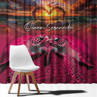 Hawaiian Turtle Love Couple Window Curtain Ocean Serenade - Honu Honi Ihu with Hibiscus and Romantic Sunset Pink Color