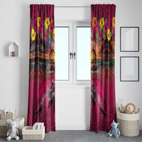 Hawaiian Turtle Love Couple Window Curtain Ocean Serenade - Honu Honi Ihu with Hibiscus and Romantic Sunset Pink Color