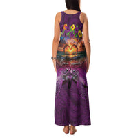 Hawaiian Turtle Love Couple Family Matching Tank Maxi Dress and Hawaiian Shirt Ocean Serenade - Honu Honi Ihu with Hibiscus and Romantic Sunset Purple Color
