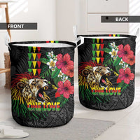 Hawaiian One Love Laundry Basket Reggae Lion Tropical Plants and Kakau with Tribal Pattern LT03 - Polynesian Pride
