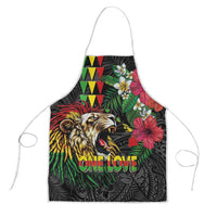 Hawaiian One Love Apron Reggae Lion Tropical Plants and Kakau with Tribal Pattern LT03 Black - Polynesian Pride