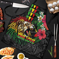 Hawaiian One Love Apron Reggae Lion Tropical Plants and Kakau with Tribal Pattern LT03 Black - Polynesian Pride