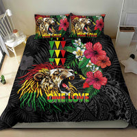 Hawaiian One Love Bedding Set Reggae Lion Tropical Plants and Kakau with Tribal Pattern LT03 - Polynesian Pride