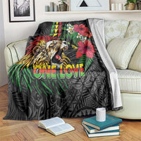 Hawaiian One Love Blanket Reggae Lion Tropical Plants and Kakau with Tribal Pattern LT03 Black - Polynesian Pride