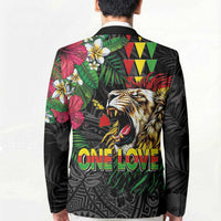 Hawaiian One Love Blazer Reggae Lion Tropical Plants and Kakau with Tribal Pattern LT03 - Polynesian Pride