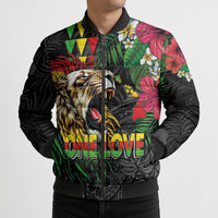 Hawaiian One Love Bomber Puffer Jacket Reggae Lion Tropical Plants and Kakau with Tribal Pattern LT03 - Polynesian Pride