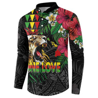Hawaiian One Love Button Sweatshirt Reggae Lion Tropical Plants and Kakau with Tribal Pattern LT03 - Polynesian Pride