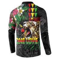 Hawaiian One Love Button Sweatshirt Reggae Lion Tropical Plants and Kakau with Tribal Pattern LT03 - Polynesian Pride