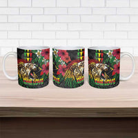 Hawaiian One Love Ceramic Mug Reggae Lion Tropical Plants and Kakau with Tribal Pattern LT03 - Polynesian Pride