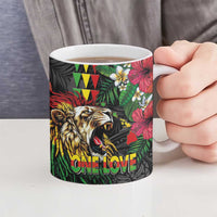 Hawaiian One Love Ceramic Mug Reggae Lion Tropical Plants and Kakau with Tribal Pattern LT03 - Polynesian Pride