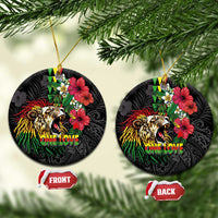 Hawaiian One Love Ceramic Ornament Reggae Lion Tropical Plants and Kakau with Tribal Pattern LT03 Circle Black - Polynesian Pride