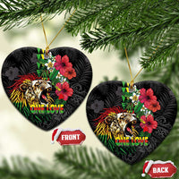Hawaiian One Love Ceramic Ornament Reggae Lion Tropical Plants and Kakau with Tribal Pattern LT03 Heart Black - Polynesian Pride