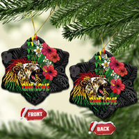 Hawaiian One Love Ceramic Ornament Reggae Lion Tropical Plants and Kakau with Tribal Pattern LT03 Snow Flake Black - Polynesian Pride