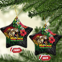 Hawaiian One Love Ceramic Ornament Reggae Lion Tropical Plants and Kakau with Tribal Pattern LT03 Star Black - Polynesian Pride