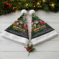 Hawaiian One Love Christmas Santa Hat Reggae Lion Tropical Plants and Kakau with Tribal Pattern LT03 - Polynesian Pride