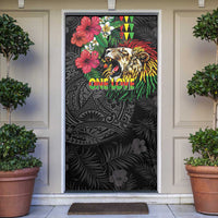 Hawaiian One Love Door Cover Reggae Lion Tropical Plants and Kakau with Tribal Pattern LT03 Black - Polynesian Pride