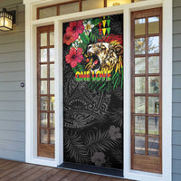 Hawaiian One Love Door Cover Reggae Lion Tropical Plants and Kakau with Tribal Pattern LT03 - Polynesian Pride