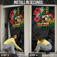 Hawaiian One Love Door Cover Reggae Lion Tropical Plants and Kakau with Tribal Pattern LT03 - Polynesian Pride