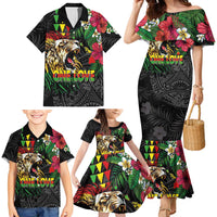 Hawaiian One Love Family Matching Mermaid Dress and Hawaiian Shirt Reggae Lion Tropical Plants and Kakau with Tribal Pattern