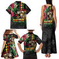 Hawaiian One Love Family Matching Tank Maxi Dress and Hawaiian Shirt Reggae Lion Tropical Plants and Kakau with Tribal Pattern