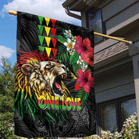 Hawaiian One Love Garden Flag Reggae Lion Tropical Plants and Kakau with Tribal Pattern LT03 - Polynesian Pride
