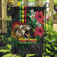 Hawaiian One Love Garden Flag Reggae Lion Tropical Plants and Kakau with Tribal Pattern LT03 Garden Flag Black - Polynesian Pride