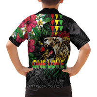 Hawaiian One Love Hawaiian Shirt Reggae Lion Tropical Plants and Kakau with Tribal Pattern LT03 - Polynesian Pride