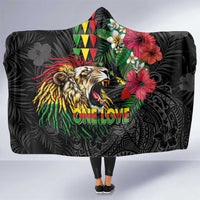 Hawaiian One Love Hooded Blanket Reggae Lion Tropical Plants and Kakau with Tribal Pattern LT03 One Size Black - Polynesian Pride