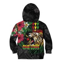 Hawaiian One Love Kid Hoodie Reggae Lion Tropical Plants and Kakau with Tribal Pattern LT03 - Polynesian Pride