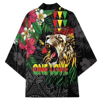 Hawaiian One Love Kimono Reggae Lion Tropical Plants and Kakau with Tribal Pattern LT03 - Polynesian Pride