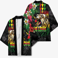 Hawaiian One Love Kimono Reggae Lion Tropical Plants and Kakau with Tribal Pattern LT03 - Polynesian Pride