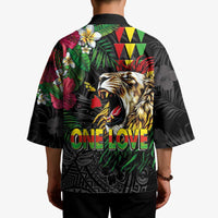 Hawaiian One Love Kimono Reggae Lion Tropical Plants and Kakau with Tribal Pattern LT03 - Polynesian Pride