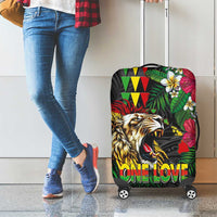 Hawaiian One Love Luggage Cover Reggae Lion Tropical Plants and Kakau with Tribal Pattern LT03 - Polynesian Pride