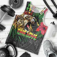 Hawaiian One Love Men Tank Top Reggae Lion Tropical Plants and Kakau with Tribal Pattern LT03 - Polynesian Pride