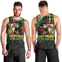 Hawaiian One Love Men Tank Top Reggae Lion Tropical Plants and Kakau with Tribal Pattern LT03 - Polynesian Pride