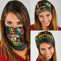 Hawaiian One Love Neck Gaiter Reggae Lion Tropical Plants and Kakau with Tribal Pattern LT03 - Polynesian Pride