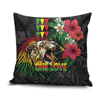 Hawaiian One Love Pillow Cover Reggae Lion Tropical Plants and Kakau with Tribal Pattern LT03 Black - Polynesian Pride