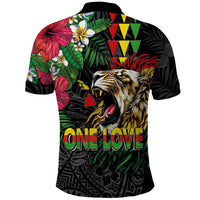 Hawaiian One Love Polo Shirt Reggae Lion Tropical Plants and Kakau with Tribal Pattern LT03 - Polynesian Pride