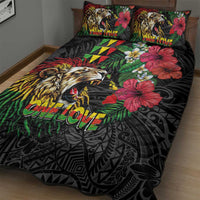 Hawaiian One Love Quilt Bed Set Reggae Lion Tropical Plants and Kakau with Tribal Pattern LT03 - Polynesian Pride