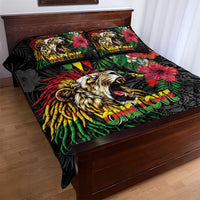 Hawaiian One Love Quilt Bed Set Reggae Lion Tropical Plants and Kakau with Tribal Pattern LT03 - Polynesian Pride
