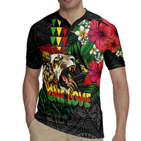 Hawaiian One Love Rugby Jersey Reggae Lion Tropical Plants and Kakau with Tribal Pattern LT03 - Polynesian Pride
