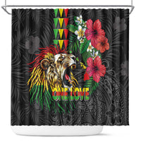 Hawaiian One Love Shower Curtain Reggae Lion Tropical Plants and Kakau with Tribal Pattern LT03 Black - Polynesian Pride