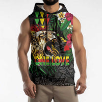 Hawaiian One Love Sleeveless Hoodie Reggae Lion Tropical Plants and Kakau with Tribal Pattern LT03 - Polynesian Pride