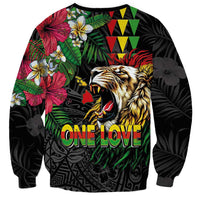 Hawaiian One Love Sweatshirt Reggae Lion Tropical Plants and Kakau with Tribal Pattern LT03 - Polynesian Pride