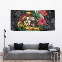 Hawaiian One Love Tapestry Reggae Lion Tropical Plants and Kakau with Tribal Pattern LT03 - Polynesian Pride