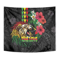Hawaiian One Love Tapestry Reggae Lion Tropical Plants and Kakau with Tribal Pattern LT03 - Polynesian Pride