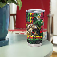 Hawaiian One Love Tumbler Cup Reggae Lion Tropical Plants and Kakau with Tribal Pattern LT03 - Polynesian Pride