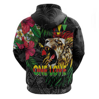 Hawaiian One Love Zip Hoodie Reggae Lion Tropical Plants and Kakau with Tribal Pattern LT03 - Polynesian Pride