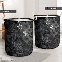 Hawaiian Tropical Plants and Tribal Whales Laundry Basket Polynesian Art Tattoo Grayscale LT03 - Polynesian Pride